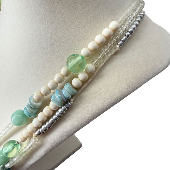 J. Jill Multi-Strand Necklace Aqua Ivory Layered Beaded Glass Pearl Ocean Sea - Picture 6 of 13